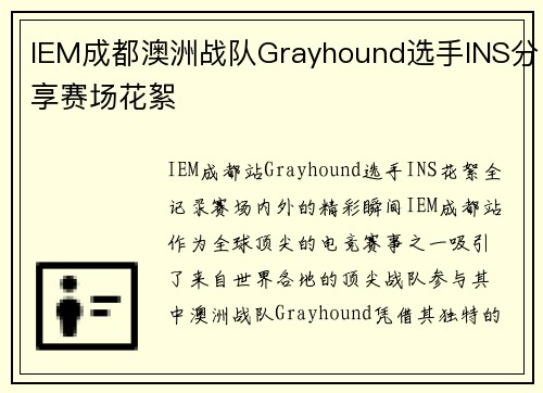 IEM成都澳洲战队Grayhound选手INS分享赛场花絮