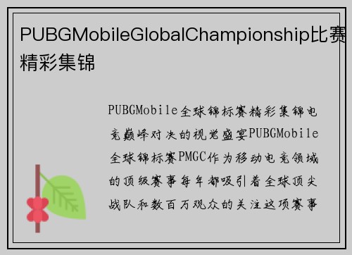 PUBGMobileGlobalChampionship比赛精彩集锦