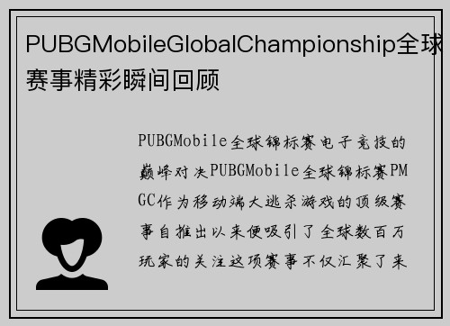 PUBGMobileGlobalChampionship全球赛事精彩瞬间回顾