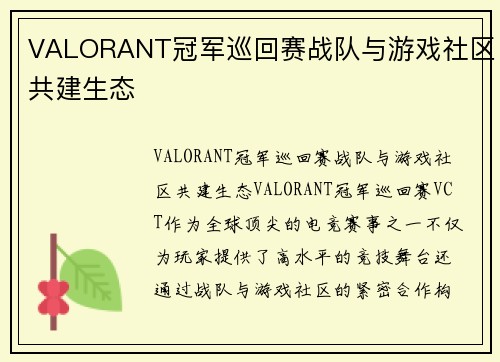 VALORANT冠军巡回赛战队与游戏社区共建生态