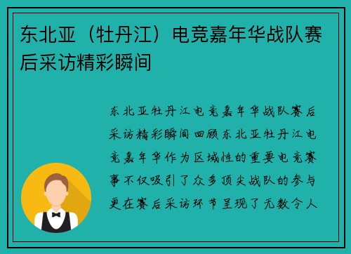 东北亚（牡丹江）电竞嘉年华战队赛后采访精彩瞬间
